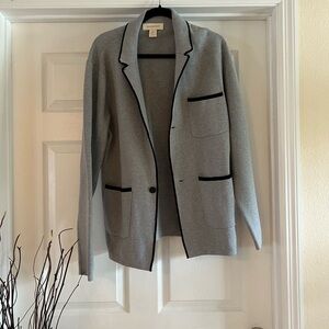 Gray Sweater with Black Trim